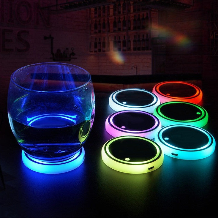 COLORFUL CUP HOLDER LED LIGHT-UP AMBIENT LIGHT FOR CAR   COASTER SOLAR & USB CHARGING NON-SLIP COASTER AUTOMATICALLY