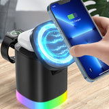 3 IN 1 MAGNETIC WIRELESS FAST CHARGER FOR SMARTPHONE RGB AMBIENT LIGHT CHARGING STATION FOR AIRPODS IWATCH